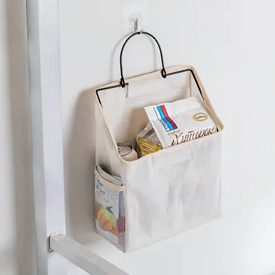 Linen Hanging Storage Basket 30cm Bag Cream • £7.99