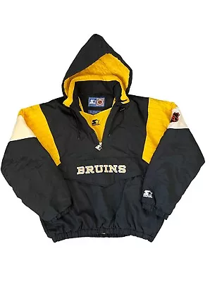 Vintage 90s Starter Boston Bruins Center Ice Embroidered Jacket W/ Hood Sz L • $104.92