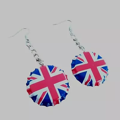 British/sporting Celebrationunion Jack Upcycled Bottle Top Earrings 90-60mm • £3.99