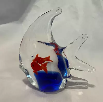 5   Art Glass Angelfish Clear Blue Red Murano Style Fish Paperweight Figurine • $9.99