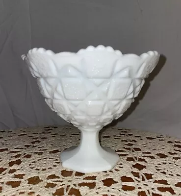 Milk Glass Compote Bowl Vintage Pressed Glass Heavy • $25