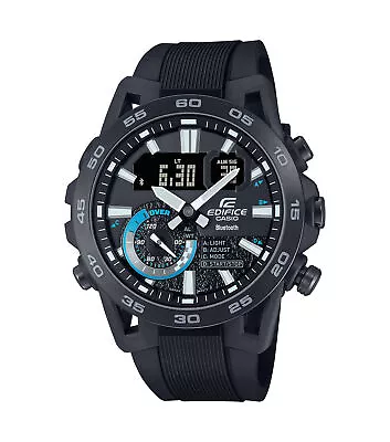 Mens Wristwatch CASIO EDIFICE ECB-40PB-1AEF Chrono Silicone Black Bluetooth • $333.96