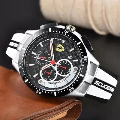 Mens Luxury Watch Scuderia Ferrari Men's White Silicone Strap 44 Mm Watch NEW • $58