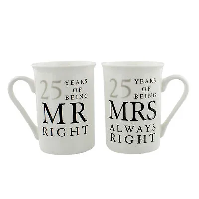 25 Years Mr & Mrs Mugs Amore Mug Set In A Gift Box Silver Anniversary Gifts • £14.99