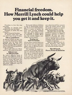 1974 Merrill Lynch: Financial Freedom Vintage Print Ad • $7.25