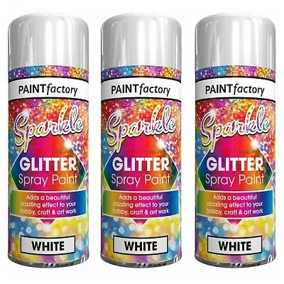 3 X Clear Lacquer Spray Paint With Sparkling White Glitter 200ml Hobby Craft Art • £11.99