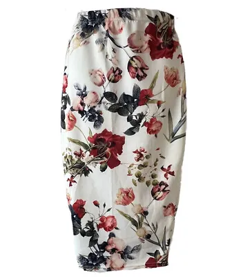 Gorgeous Stretch Pencil Midi Skirt Botanical Floral Garden Party Chic Boh0 S 12 • £13
