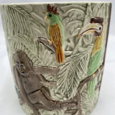 Unique Vtg 70s Duncan Ceramic Animal Jungle Planter Monkey Birds Embossed Pot • $39