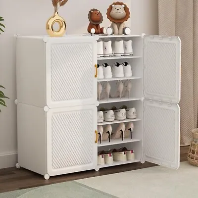 6-24 Pairs Dust-proof Shoe Storage Cube Rack Cabinet Shoes Organizer Shelf Stand • £7.95