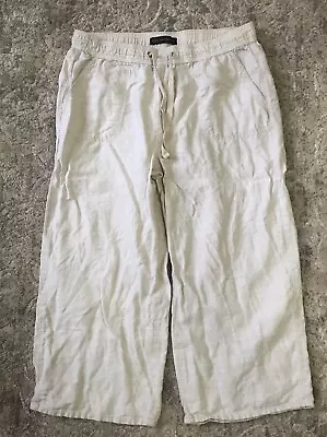 Marks And Spencers Linen Capri Trousers Size 12 Cream Lounge Wear Comfort Light • £7.99