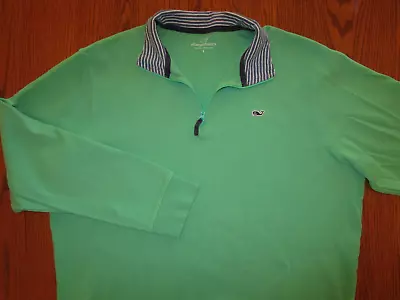 Vineyard Vines 1/4 Zip Long Sleeve Green Jersey Knit Pullover Mens Large Excell • $4.99