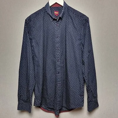 Merc London Shirt Mens L Button Up Blue White Dots Collared Business Casual • £27.99