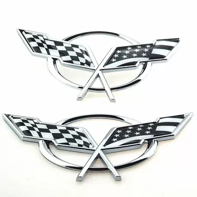 New Front Rear 1997-2004 Chevy Corvette C5 Emblems Badge Black USA Flag Chrome • $28.89