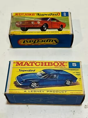 2 Superfast Matchbox BOX ONLY #5 Lotus Europa #8 Ford Mustang Fastback • $25