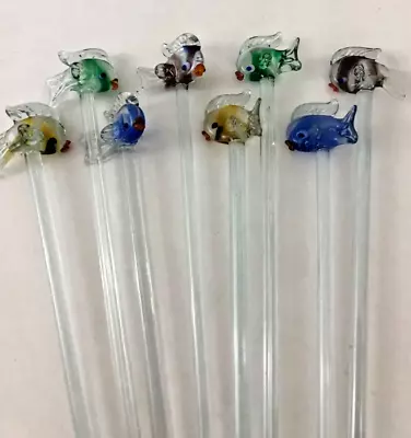 8 Colorful Tropical Fish Cocktail Stirrers Blown Glass Swizzle Sticks Barware • $17.50