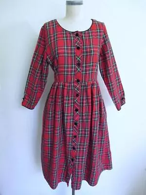 Vintage Lanz Of Salzburg Red Tartan Plaid Holiday Dress M Button Down Modest • $44.99