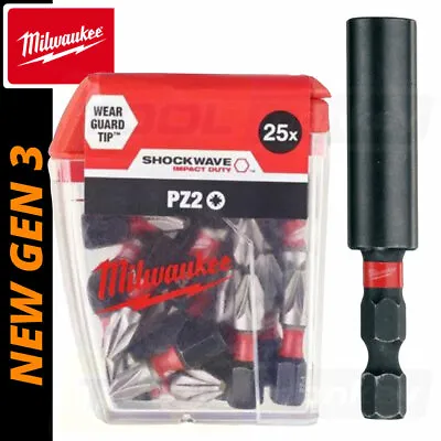 £10.95 • Buy Milwaukee PZ2 Bits - New GEN 3 PZ2 Impact Driver Bits X25 + 60mm Magnetic Holder