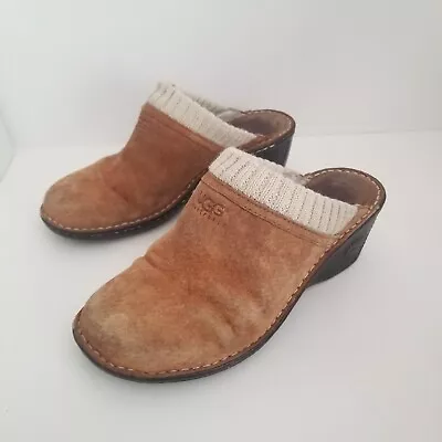 UGG Women's Gael Chestnut Size 9 Suede Wedge Sheepskin Mules Clogs  • $18.30