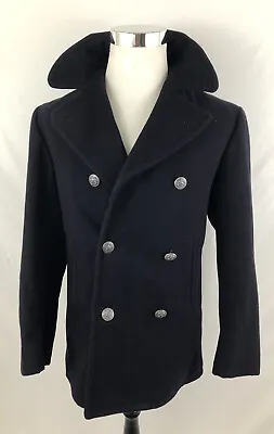 Vintage US Navy Wool Pea Coat Over Coat Metal Buttons Men's Sz 38 • $169.95