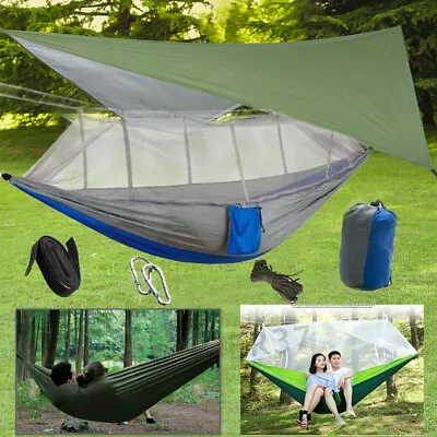 660lbs Portable 2 Person Camping Hammock Tent W/Rain Fly And Bug Net Hanging Bed • $12.99