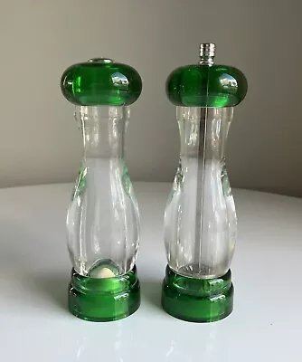 VTG Olde Thompson Clear Green Acrylic Lucite Salt Pepper Mill Grinder Set 7” T • $19.99