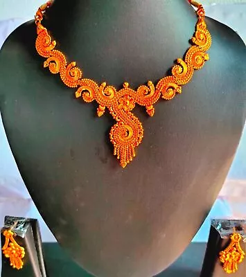 22K Gold Plated Indian Wedding 8'' Pakistani Necklace Earrings SETCA • $22.35