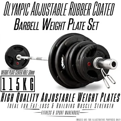 115KG Olympic Bar Weights Set 7ft OLY Barbell RubberCoat Weight Plates Solid NEW • $530.40