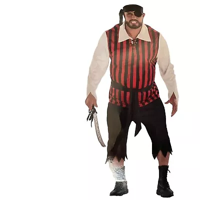 Pirate Costume Men's Adult XXL 48-52 Red Black Stripe Shirt Pants Headscarf Belt • $28.88