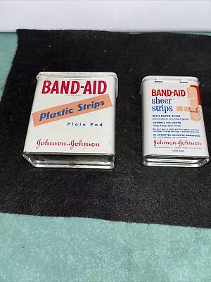 2 Vintage Metal Band Aid Box Containers Tin Plastic Strips Johnson • $12