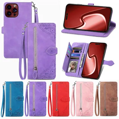 For ZTE Case Flower Leather Wallet Zippper With Cards Holder Slots Stand Cover • $12.99