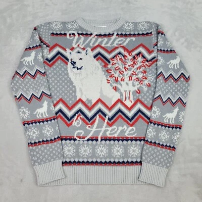 $18.98 • Buy Game Of Thrones Christmas Sweater Adult Medium Grey Pullover Knit Direwolf Snow