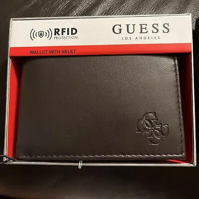 GUESS 31GO220042 Genuine Leather Dark Brown BIFOLD Wallet Valet RFID Protect NIB • $24.99