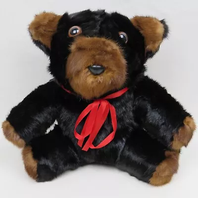 Genuine Luxurious Mink Fur Black Teddy Bear With Red Bow Sitting At 9  Tall • $18