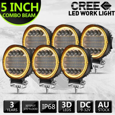 $102.99 • Buy 6x 5Inch  LED Round Work Lights Spot Flood Offroad Driving Fog Amber ATV UTE