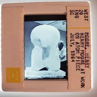 Henry Moore At Work On Atom Piece July 1964 Sculpture 35mm Glass Slide • $20