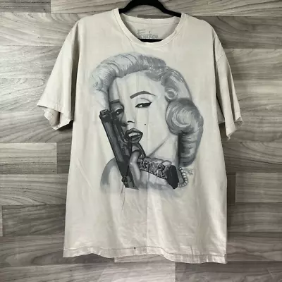 Marilyn Monroe Mens Fearless Graphic T-Shirt Beige Crew Neck Short Sleeve USA XL • $8.93