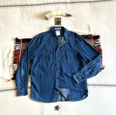 LEVIS US Navy Deck Shirt L Blue Denim Military Tab Collar RRL  RARE LVC-esque • £48.93