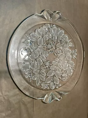 Mikasa Crystal - BIANCA - CAKE PLATE PLATTER- Frosted Glass Flowers 14” • $16