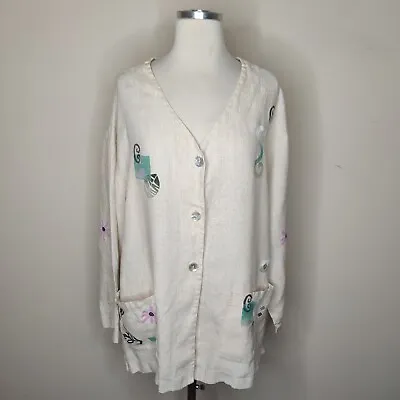 J Jill 2X Floral Linen Tunic Top Button Up Long Sleeve V-Neck Plus Womens • $20.99