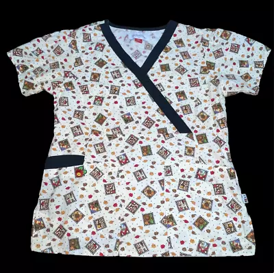 Mary Engelbreit Scrub Top Shirt Women Sz XS Fall Leaves Family Friends Love Home • $15.99