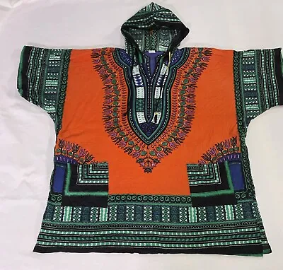 Dashiki Short Sleeve Hooded Shirt Orange Tribal African Bohemian Free Size ￼￼ • $13.50