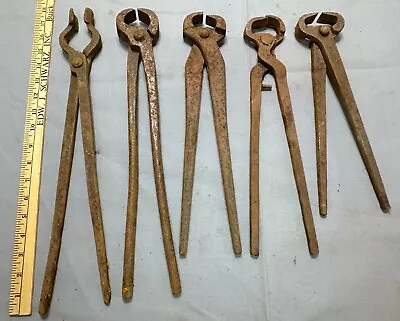 (5) Antique Hand Forged 1800's Blacksmith's Tools Tongs 14 -18  • $39.99