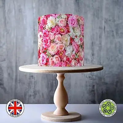 Pink Roses Wrap Around Edible Cake Topper ICING / WAFER • £7.79