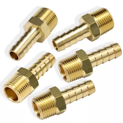 5PCS Brass 3/8In Hose Barb To 3/8In Male NPT Hose FittingWater Fuel Air Metals • $9.98