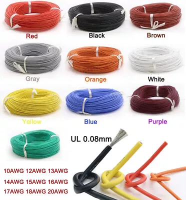 Silicone Stranded Flexible Cable Wire 10-20AWG Gauge 0.08mm Tinned Copper Wires  • $78.06