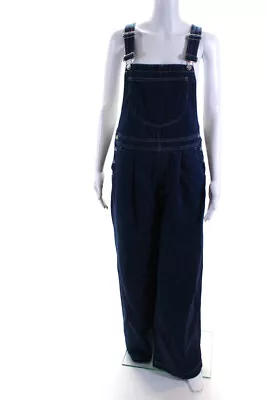 Madewell Womens Square Neck Pocket Front Wide Leg Overalls Blue Denim Size 12 • $34.99