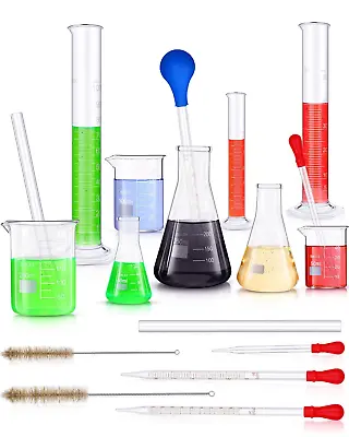 18 Pieces Lab Glassware Set Beaker Flask Cylinder Set Includes 3 Glass Beakers 3 • $47.05