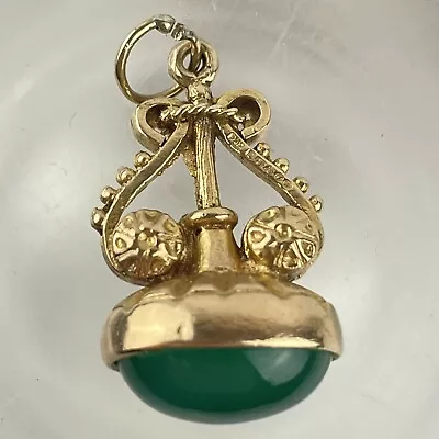 Vintage 9ct Yellow Gold Cabochon Green Stone Set Watch Fob 1.6cm X 1.5cm 6.4g • £295