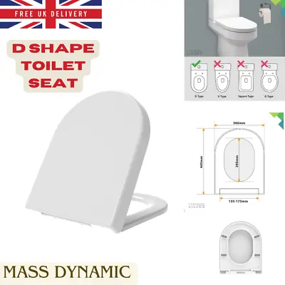 Soft Close Quick Release D Shape White Toilet Seat Easy Clean Adjustable Hinges • £29.45