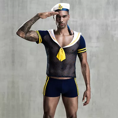 Men's Sexy Nightclub Performance Sailor Navy Army Jumpsuit Costume Cosplay J44 • £36.57